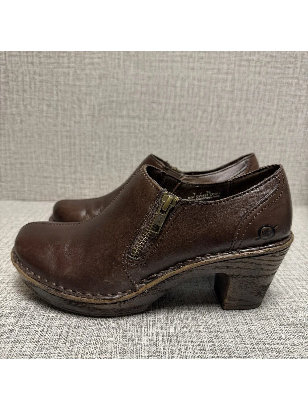 Born Shoes Womens Sz 7 M Brown Leather Madigan Mules Ankle Boots Zip Booties